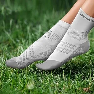 TechWare Pro Plantar Fasciitis Socks Cushion Ankle Compression Socks Women & Men. Achilles Tendonitis Brace & Arch Support Medium White / Gray - compression socks women maternity compression socks women