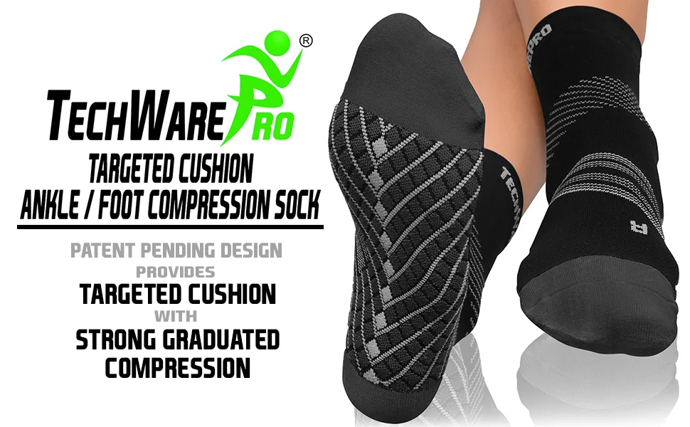 TechWare Pro Plantar Fasciitis Socks Cushion Ankle Compression Socks Women & Men. Achilles Tendonitis Brace & Arch Support Medium White / Gray - Plantar Fasciitis Sock Compression Socks for Men