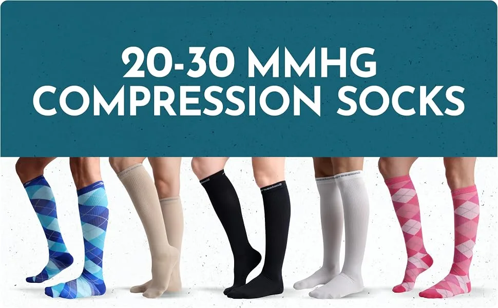 CompressionZ Compression Socks 20-30 mmHG for Men & Women - Nurses Runners White 2 Pack Medium - 20-30 mmhg 2030 20 30 socks compression compresion