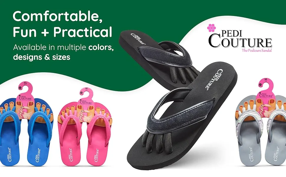 Pedi Couture Pedicure Sandals for Women - Toe Separator Slippers Large Black - toe separators, toe separator, pedicure, toe seperators for women, toe separators for pedicure, yoga