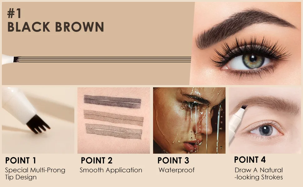 FOCALLURE 2Pcs Liquid Eyebrow Pen Long-Lasting Waterproof Eyebrow Pencil with Micro-Fork Tip Applicators Durable Smudge-Proof Eyebrow Pen Microblading Eyebrow Precision Pen Stays On All Day Black Brown - FA161-1 2?1