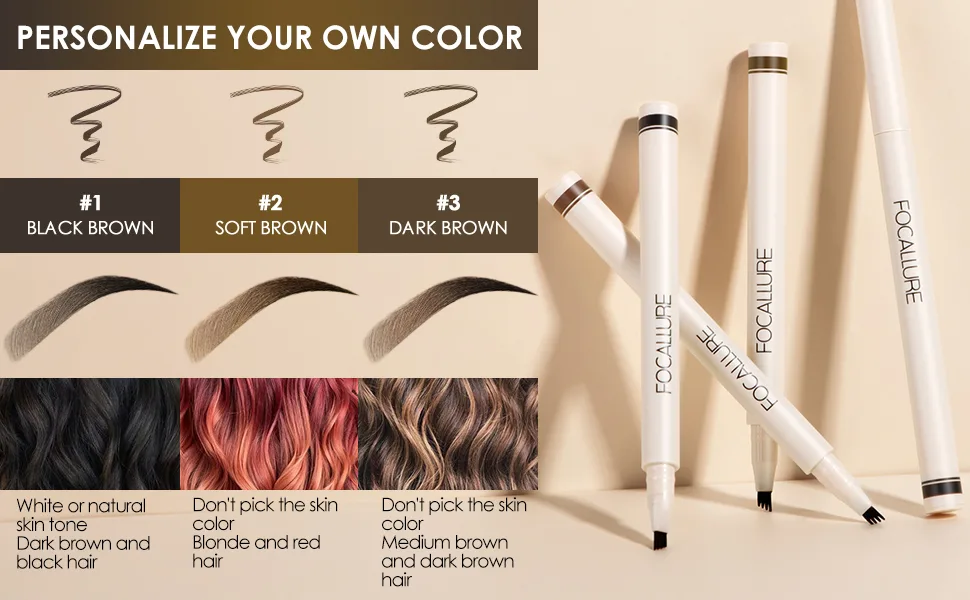 FOCALLURE 2Pcs Liquid Eyebrow Pen Long-Lasting Waterproof Eyebrow Pencil with Micro-Fork Tip Applicators Durable Smudge-Proof Eyebrow Pen Microblading Eyebrow Precision Pen Stays On All Day Black Brown - FA161 NEW 3