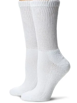 NevEND Diabetic Socks for Mens Womens Loose Fit Non-Binding Cotton Crew Socks 10-13 6 Pairs White - diabetic crew socks