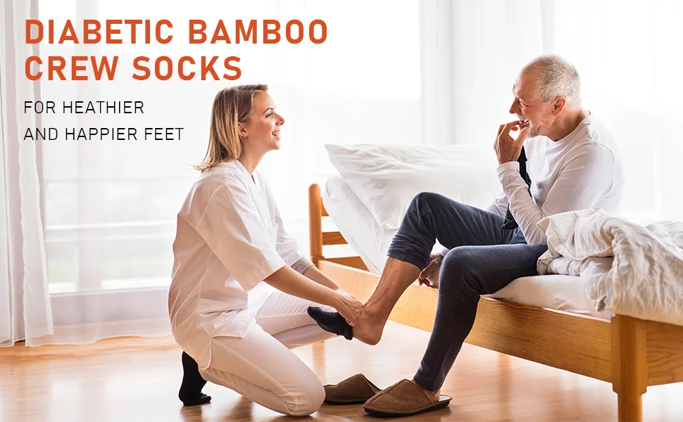 Athlemo 6 Pairs Diabetic Circulation Men's Moisture Wicking Cushion Crew Dress Bamboo Non-Binding Socks Black(6 Pairs) 9-11 - Athlemo diabetic bamboo socks