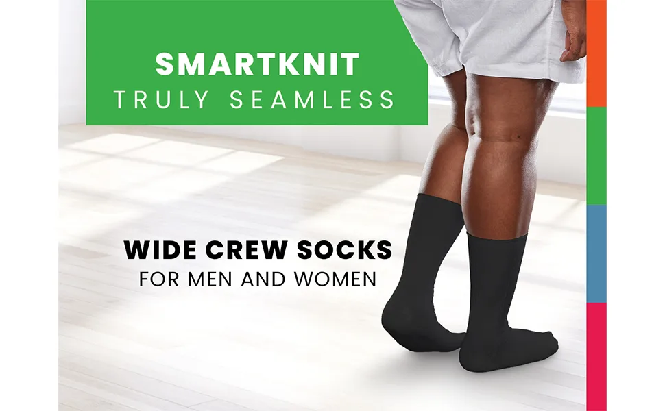 SmartKnit Seamless Wide Crew Socks for Diabetes Arthritis or Sensitive Feet 1 Pair (2 Count) Medium Black - SmartKnit Wide Crew Socks