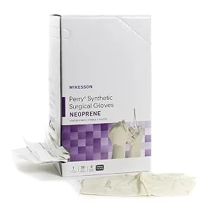McKesson Perry Synthetic Surgical Gloves Disposable Sterile Pair Polychloroprene Surgical Glove Extended Cuff Length Size 6.5 50 ct - McKesson Perry Synthetic Neoprene Powder-Free Sterile Surgical Gloves
