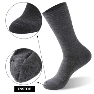 Facool Diabetic Socks for Men Women Merino Wool Non-Binding Top Crew Socks with Cushion Sole Seamless Toe 3 Pairs Light Grey X 3 Medium - diabetic socks