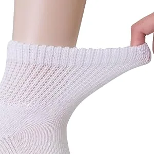 Athlemo 6 Pack Mens Non-Binding Warm Diabetic Loose Fit Socks Moisture Wicking Heated Thermal Ankle Socks White(6 Pairs) 10-13 - non-binding top