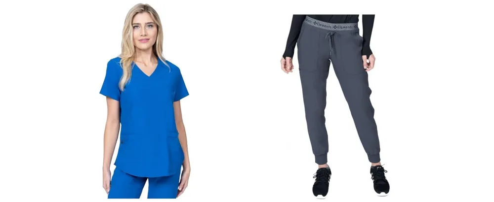 Womens Scrub Set Mock Wrap & Jogger Pants 7 Pocket 4-Way Stretch for Nurse Dentist Elements Select ES2956 Medium Royal - ES296