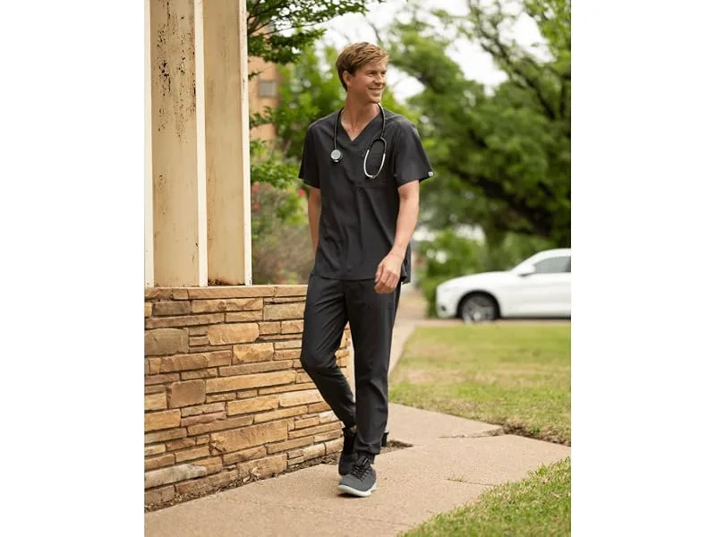 Mens Scrub Set V-Neck & Jogger 5 Pocket 4-Way Stretch for Medical Nursing Dentist Elements Select ES2946 X-Large Navy - ES2946