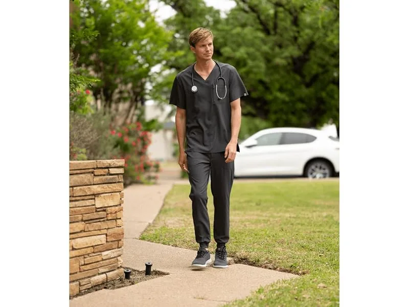 Mens Scrub Set V-Neck & Jogger 5 Pocket 4-Way Stretch for Medical Nursing Dentist Elements Select ES2946 X-Large Navy - ES2946