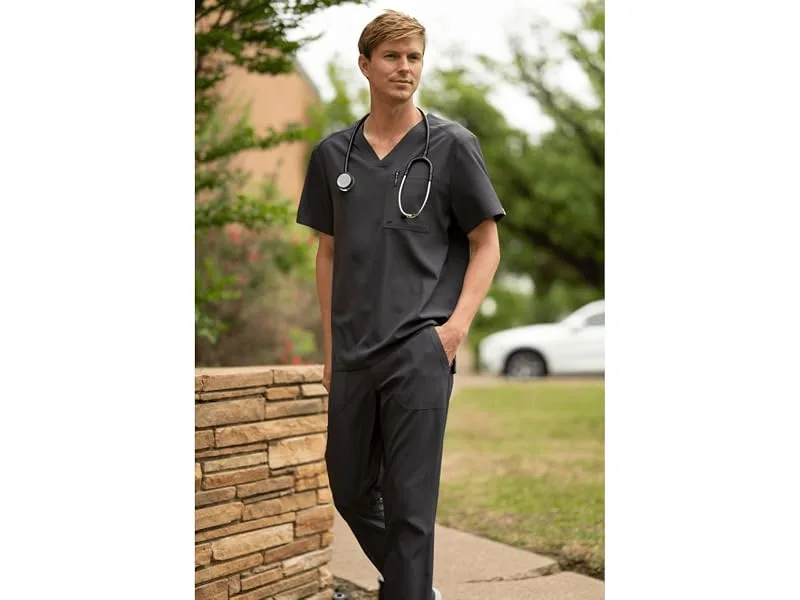 Mens Scrub Set V-Neck & Jogger 5 Pocket 4-Way Stretch for Medical Nursing Dentist Elements Select ES2946 X-Large Navy - ES2946