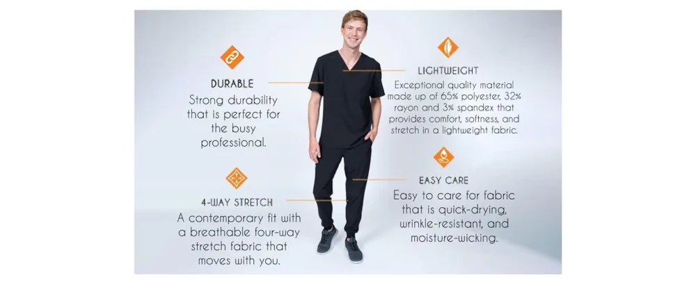 Mens Scrub Set V-Neck & Jogger 5 Pocket 4-Way Stretch for Medical Nursing Dentist Elements Select ES2946 X-Large Navy - ES2946