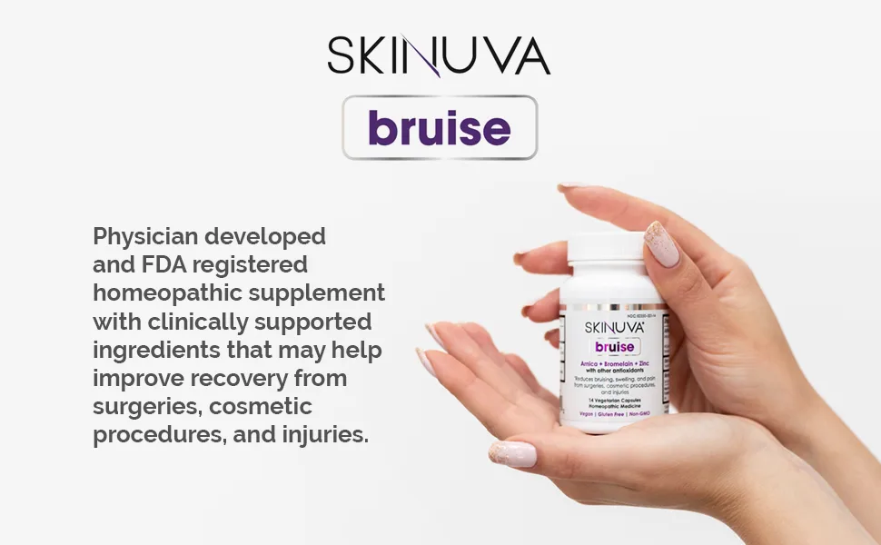 Skinuva Complete Care System Brite Hyperpigmentation Treatment (1 oz) Next Generation Scar+ SPF 30 Cream (0.5 oz) Bruise (14 Capsules) - skinuva bruise header