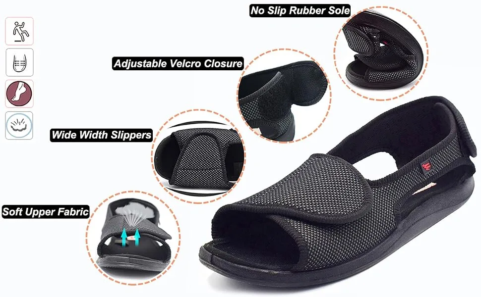 W&LESVAGO Men's Open Toe Diabetic Sandals - Extra Wide Width Arthritis&Edema Footwear MS6010M 9 Black - 6010 Men-A+1