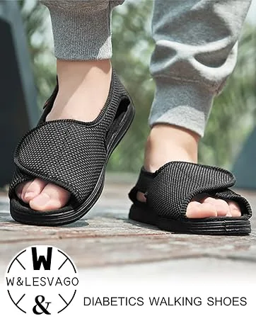 W&LESVAGO Men's Open Toe Diabetic Sandals - Extra Wide Width Arthritis&Edema Footwear MS6010M 9 Black - Brand-MS6010