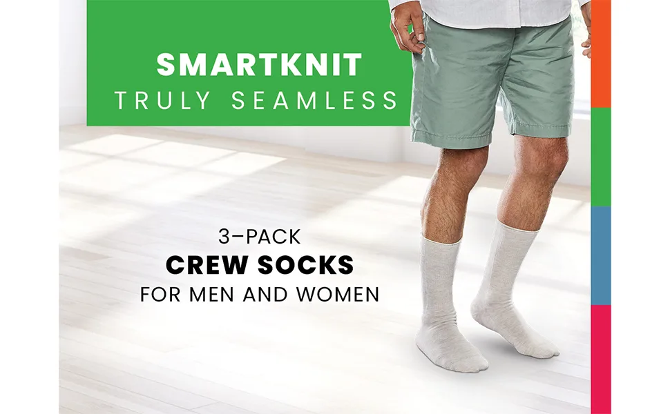 SmartKnit Seamless Diabetic Crew Socks 3 Pack (6 Count) Medium White - Smartknit Crew Socks