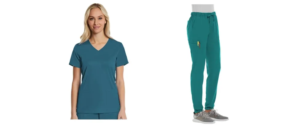 Scrubs for Women Set 7 Pocket 4-Way Stretch Mock Wrap and Jogger Pant Elements EL9905 Small Navy - EL9905