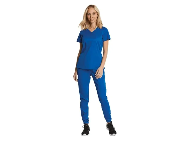 Scrubs for Women Set 7 Pocket 4-Way Stretch Mock Wrap and Jogger Pant Elements EL9905 Small Navy - EL9905