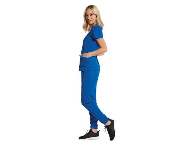 Scrubs for Women Set 7 Pocket 4-Way Stretch Mock Wrap and Jogger Pant Elements EL9905 Small Navy - EL9905