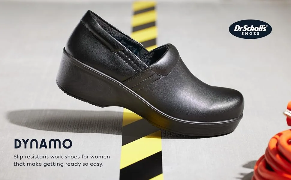 Dr. Scholl's Shoes Women's Dynamo Slip Resistant Work Clog 8 Black Leather - Dynamo