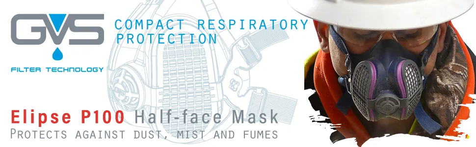 GVS Elipse Dust Half Mask Respirator with replaceable and reusable filters included Medium/Large P100 Mask Respirator - p100