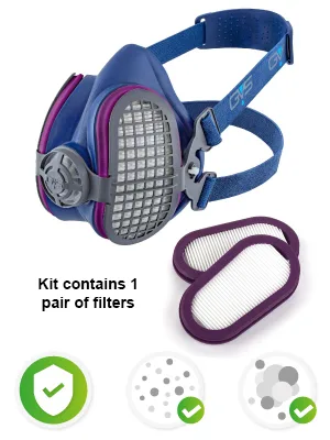 GVS Elipse Dust Half Mask Respirator with replaceable and reusable filters included Medium/Large P100 Mask Respirator - P100