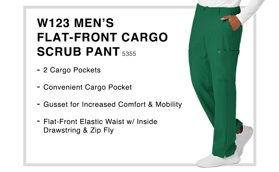 WonderWink Men's Flat Front Cargo Pant Medium Black - WonderWink W123 Men