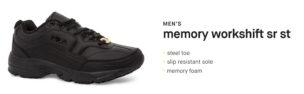 Fila Men's Memory Workshift Slip Resistant Steel Toe Work Shoes Sr St 11 Black/Black/Black - memory