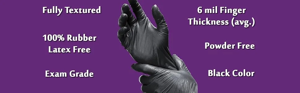 Adenna SHD Shadow 6 mil Powder-Free Nitrile Exam Gloves Medical Grade Black Black Medium (Pack of 100) - Shadow Black Nitrile Disposable glove 6mil thick textured tattoo auto mechanic law enforcement