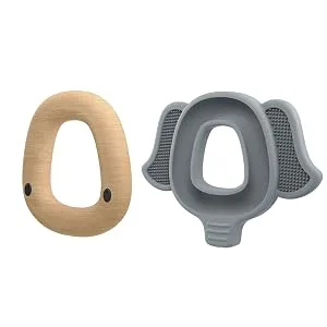 Nuby Natural Wood & Silicone Teether: Elephant 3M+ Gray (80802) (Pack of 2) grey Pack of 2 - easy to clean