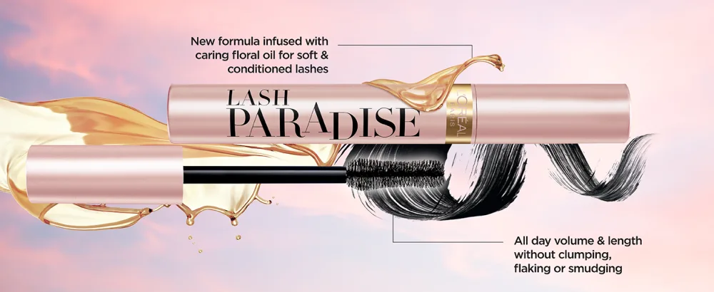 L'Oreal Paris Voluminous Makeup Lash Paradise Mascara Black 0.25 Fl Oz (Pack of 2) Packaging May Vary Washable Black 2 Count - Instant Volume + Length