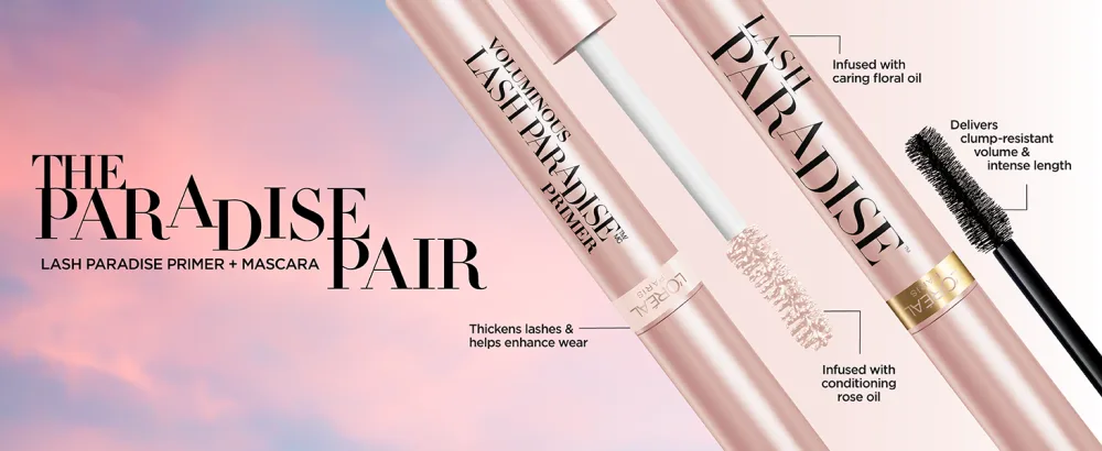 L'Oreal Paris Voluminous Makeup Lash Paradise Mascara Black 0.25 Fl Oz (Pack of 2) Packaging May Vary Washable Black 2 Count - Prime + Define