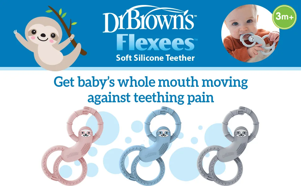 Dr. Brown's Baby Pacifier 0-6m with Soft Lovey Sloth and Flexees Silicone Teether Pink - Dr. Brown