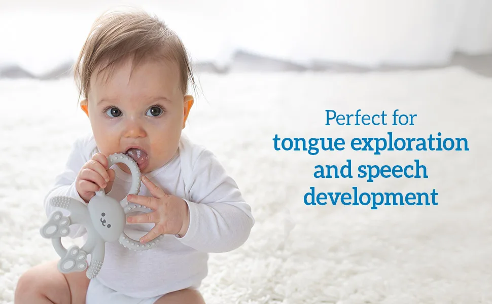 Dr. Brown s Flexees Beaded Teether Rings and Bunny 100% Silicone Soft & Easy to Hold Encourages Self-Soothe 4-Pack Black White Gray BPA Free 3m+ Beaded Teether Rings & Bunny Gray - Perfect for tongue exploration and speech development