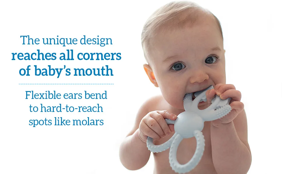 Dr. Brown s Flexees Beaded Teether Rings and Bunny 100% Silicone Soft & Easy to Hold Encourages Self-Soothe 4-Pack Black White Gray BPA Free 3m+ Beaded Teether Rings & Bunny Gray - The unique design reaches all corners of baby