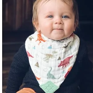 Nuby Reversible 100% Natural Cotton Muslin 2 Piece Teething Bib (Colors/Prints May Vary) 2 Count (Pack of 2) - baby