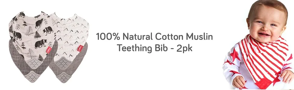 Nuby Reversible 100% Natural Cotton Muslin 2 Piece Teething Bib (Colors/Prints May Vary) 2 Count (Pack of 2) - product information 1