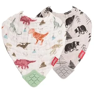 Nuby Reversible 100% Natural Cotton Muslin 2 Piece Teething Bib (Colors/Prints May Vary) 2 Count (Pack of 2) - product information 2