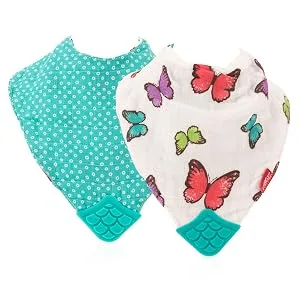Nuby Reversible 100% Natural Cotton Muslin 2 Piece Teething Bib (Colors/Prints May Vary) 2 Count (Pack of 2) - reversbile