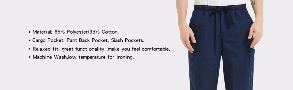 VOGRYE Men's Pant Cargo Pant with Poctets Lightblue Large - men scrub bottom