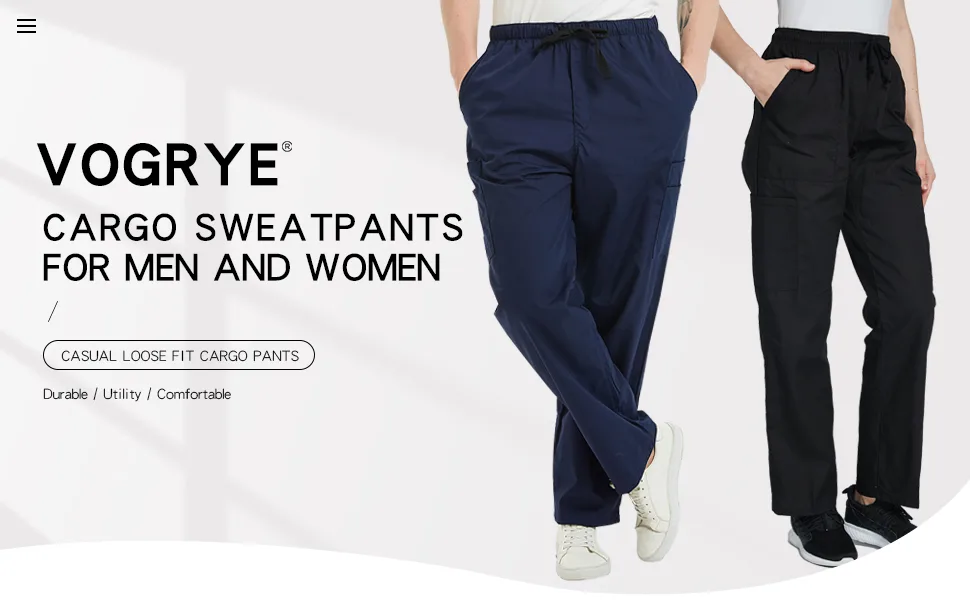 VOGRYE Men's Pant Cargo Pant with Poctets Lightblue Large - men scrub pant