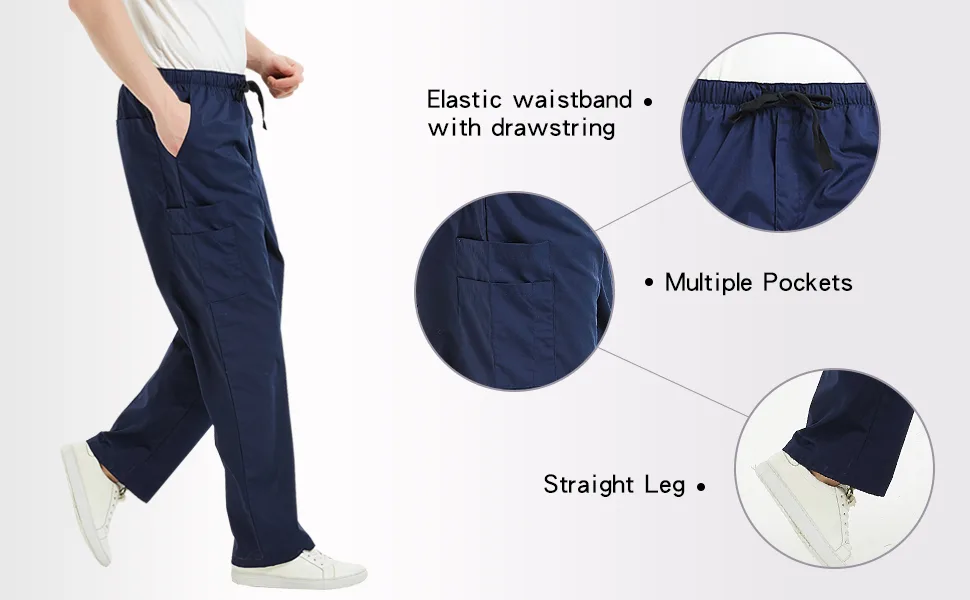 VOGRYE Men's Pant Cargo Pant with Poctets Lightblue Large - men srcub pant bottom