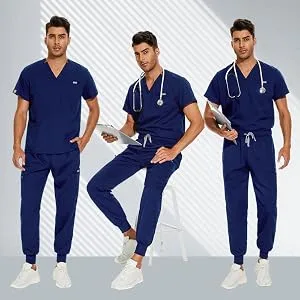 VIAOLI Scrubs for Men Set V-Neck Scrub Top & Jogger Pant 8 Pocket Cargo Botton Nursing Clearance Sets Medical Uniforms Black Large - black scrub pants