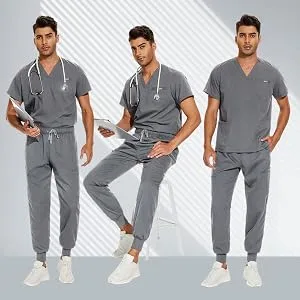 VIAOLI Scrubs for Men Set V-Neck Scrub Top & Jogger Pant 8 Pocket Cargo Botton Nursing Clearance Sets Medical Uniforms Black Large - scrubs