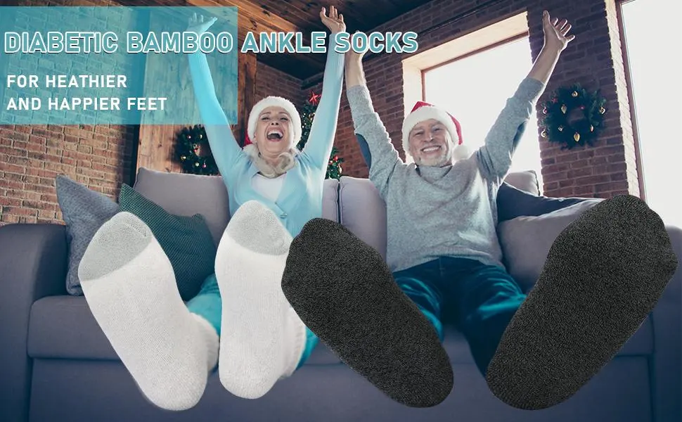 Athlemo Women&Men Bamboo Diabetic Socks 6 Pairs Circulation No-Binding Ankle White(6 Pairs) 10-13 - Athlemo diabetic socks