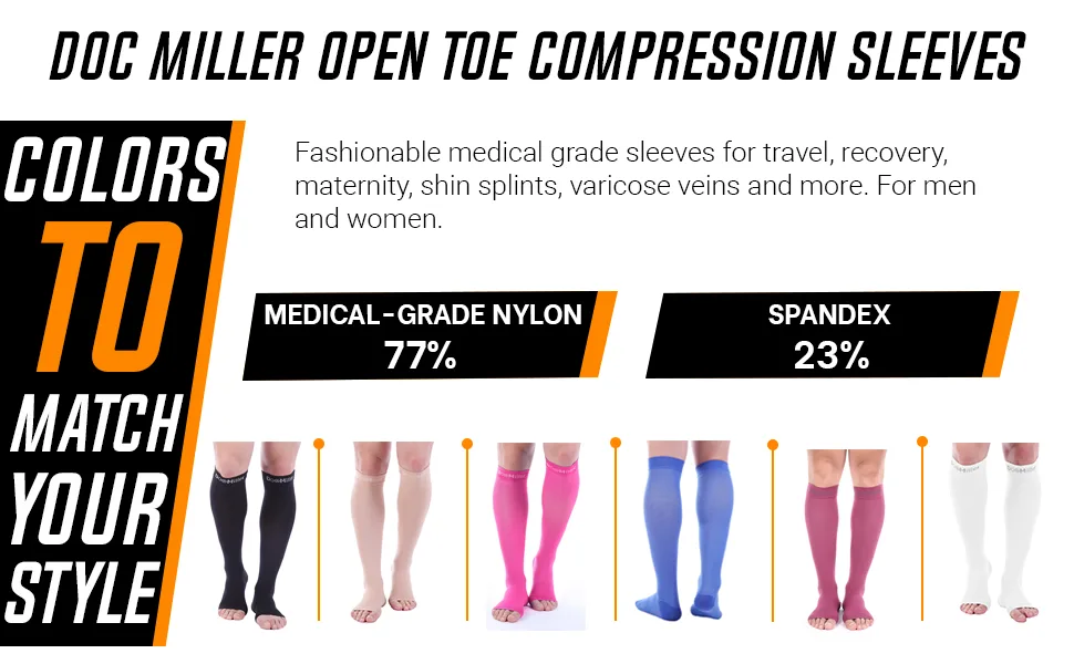 Doc Miller Open Toe Compression Socks 1 Pair 20-30mmHg Support Circulation Recovery Shin Splints Varicose Veins Violet X-Large - socks compression knee women sleeve men brace white long toeless football tights legs pain diabetic
