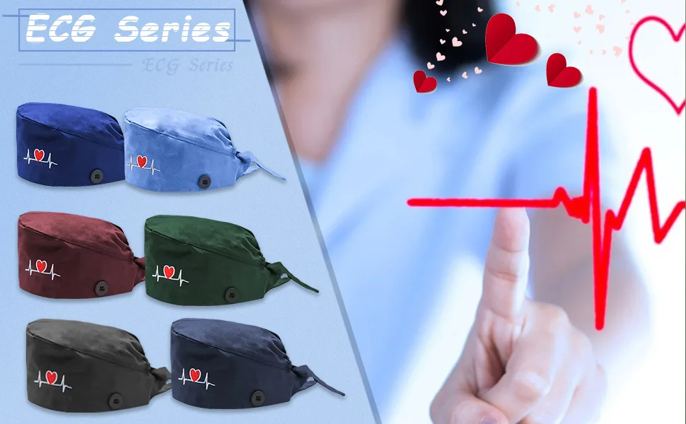CHUANGLI 3Pcs Gourd-Shaped Working Caps with Upgrade Sweatband Adjustable Hats Head Cover- Women/Men Medium-Large B08 Tooth Black Grey Pink - Electrocardiogram caps