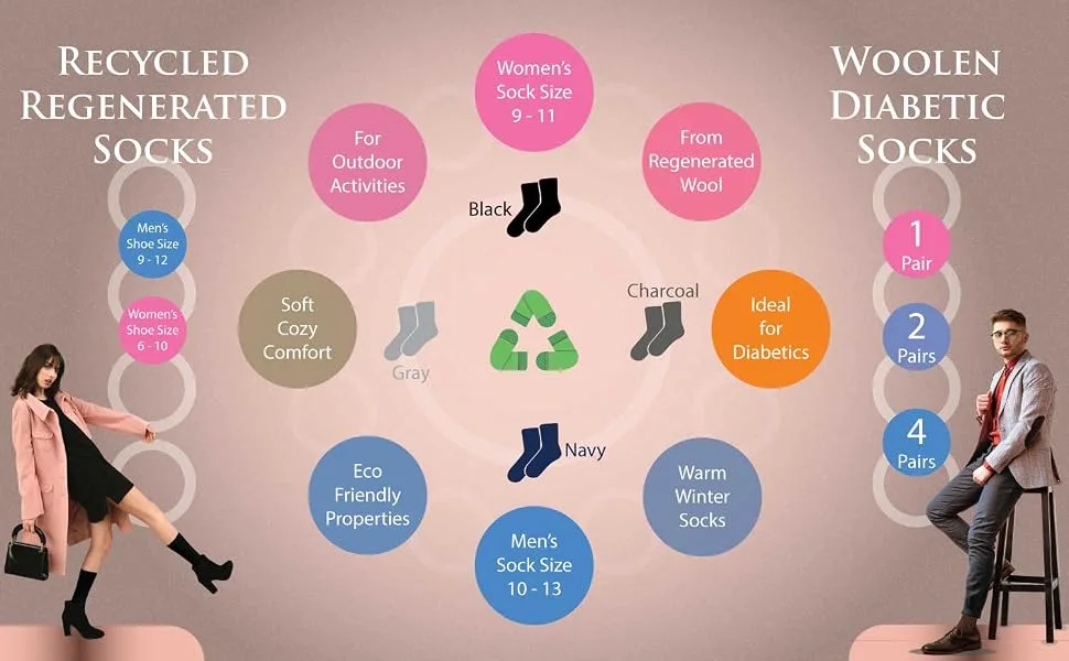 Sierra Socks Wool Diabetic Women Socks Large Assorted (Black/Charcoal/Gray/Navy) - diabetics socks banner