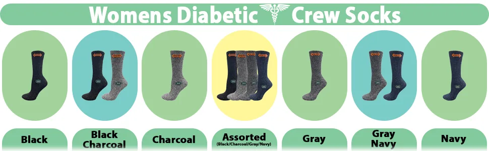 Sierra Socks Wool Diabetic Women Socks Large Assorted (Black/Charcoal/Gray/Navy) - socks for Women
